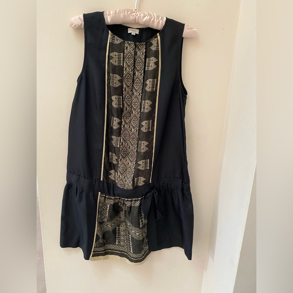 Black print silk dress